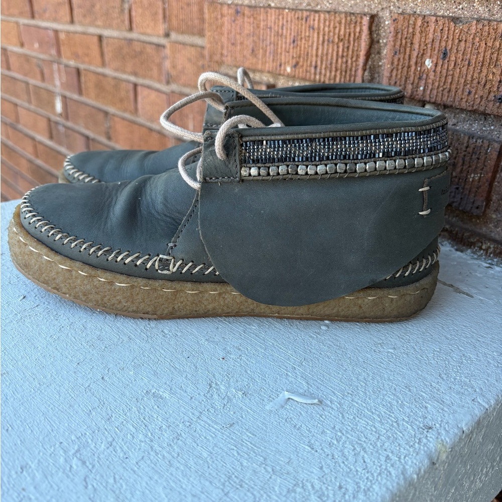 Elegant Dark Gray Moccasins with Beaded Trim